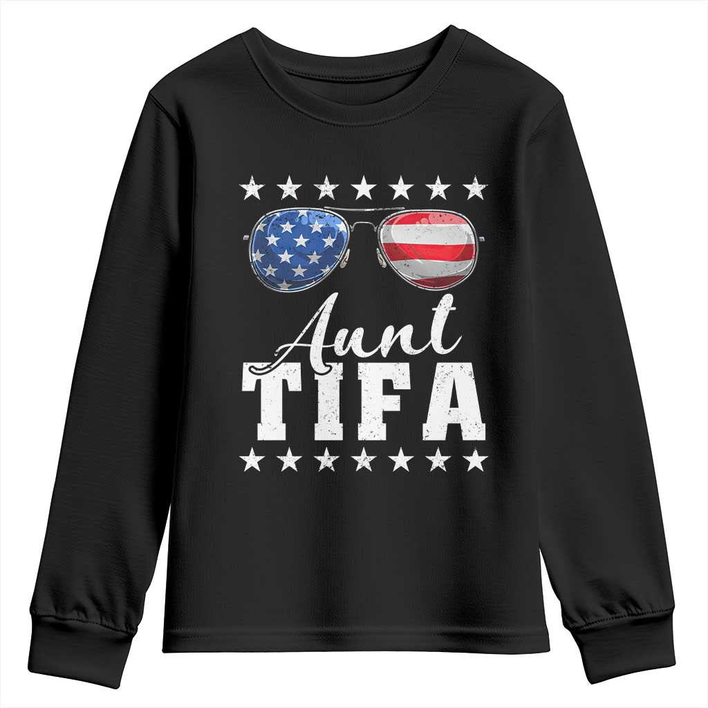 Funny Aunt Tifa Youth Sweatshirt Political Satire American Flag Sunglasses TS11 Black Print Your Wear