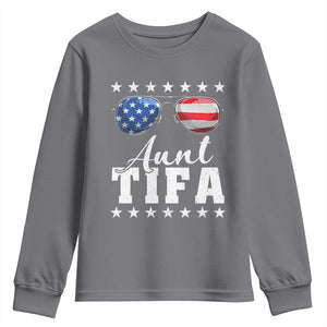 Funny Aunt Tifa Youth Sweatshirt Political Satire American Flag Sunglasses TS11 Charcoal Print Your Wear