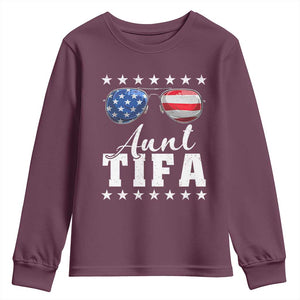 Funny Aunt Tifa Youth Sweatshirt Political Satire American Flag Sunglasses TS11 Maroon Print Your Wear