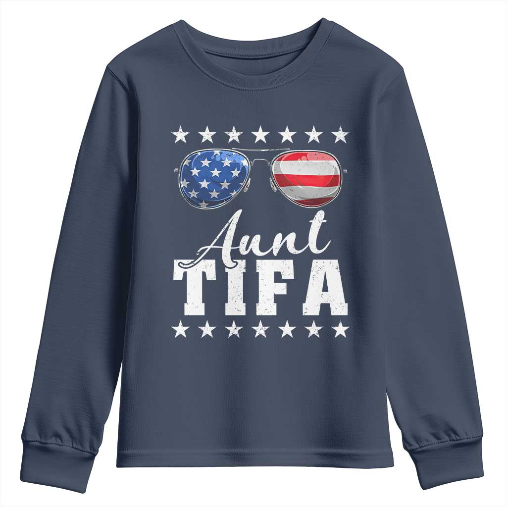 Funny Aunt Tifa Youth Sweatshirt Political Satire American Flag Sunglasses TS11 Navy Print Your Wear
