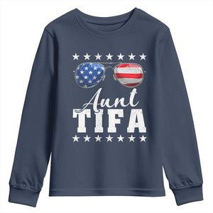 Funny Aunt Tifa Youth Sweatshirt Political Satire American Flag Sunglasses TS11 Navy Print Your Wear