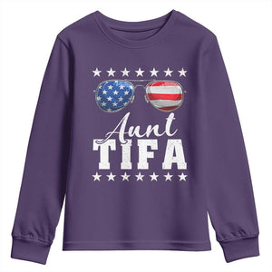 Funny Aunt Tifa Youth Sweatshirt Political Satire American Flag Sunglasses TS11 Purple Print Your Wear