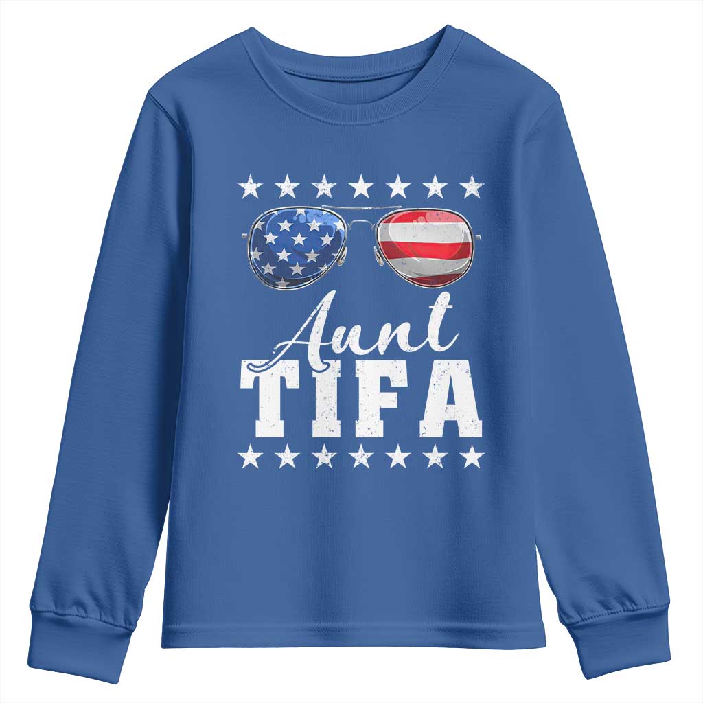 Funny Aunt Tifa Youth Sweatshirt Political Satire American Flag Sunglasses TS11 Royal Blue Print Your Wear