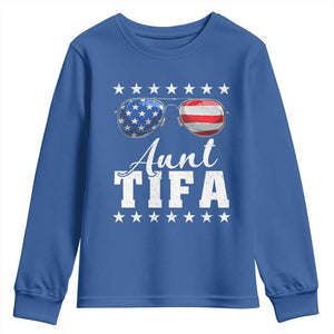 Funny Aunt Tifa Youth Sweatshirt Political Satire American Flag Sunglasses TS11 Royal Blue Print Your Wear