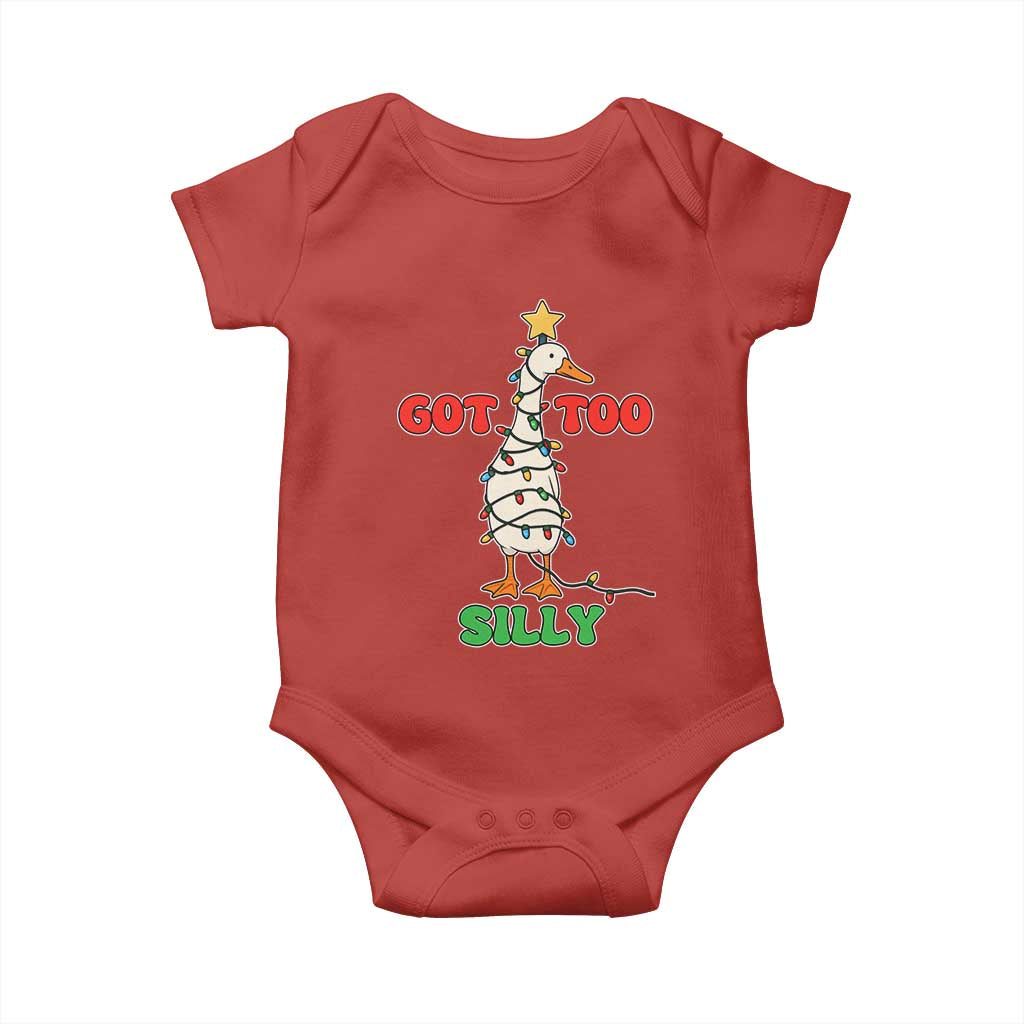 Funny Christmas Silly Goose Baby Onesie Got Too Silly Goose Pun Humor Xmas Tree TS11 Red Print Your Wear
