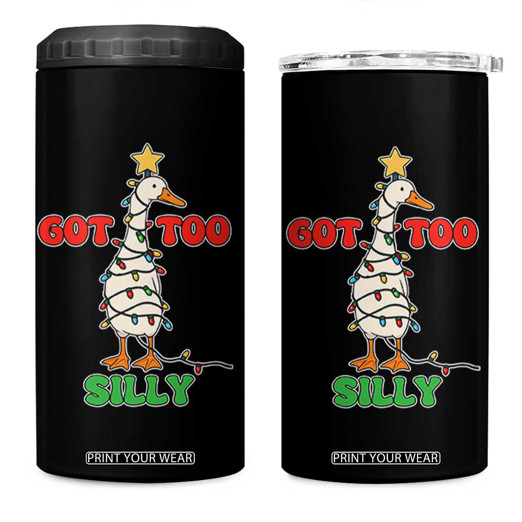 Funny Christmas Silly Goose 4 in 1 Can Cooler Tumbler Got Too Silly Goose Pun Humor Xmas Tree TS11 One Size: 16 oz Black Print Your Wear