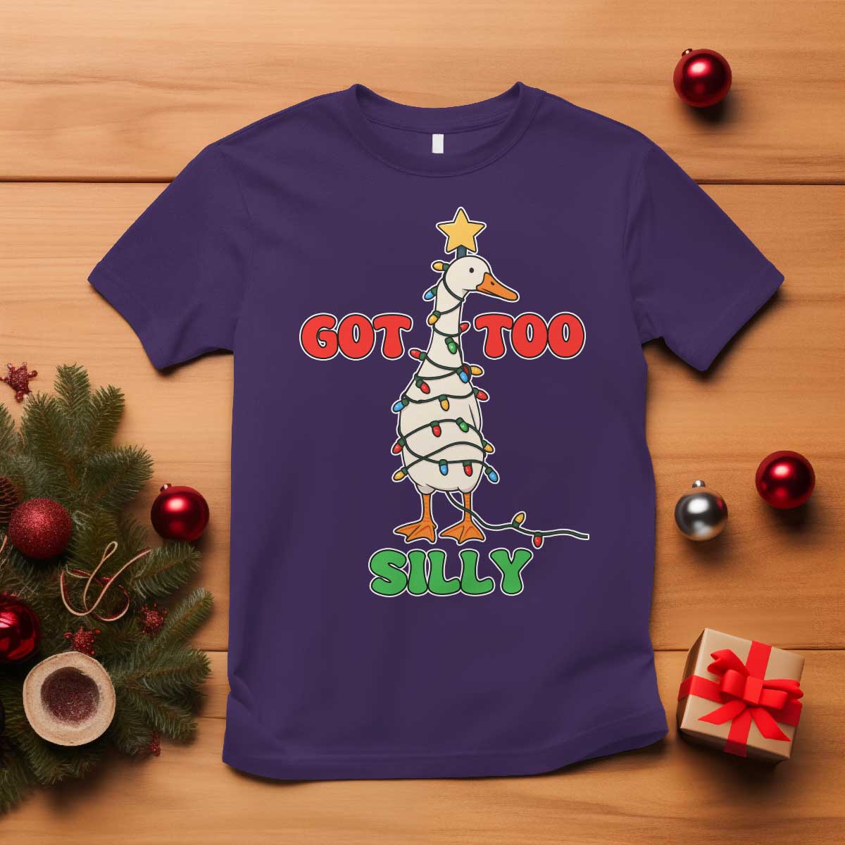 Funny Christmas Silly Goose T Shirt Got Too Silly Goose Pun Humor Xmas Tree TS11 Purple Print Your Wear