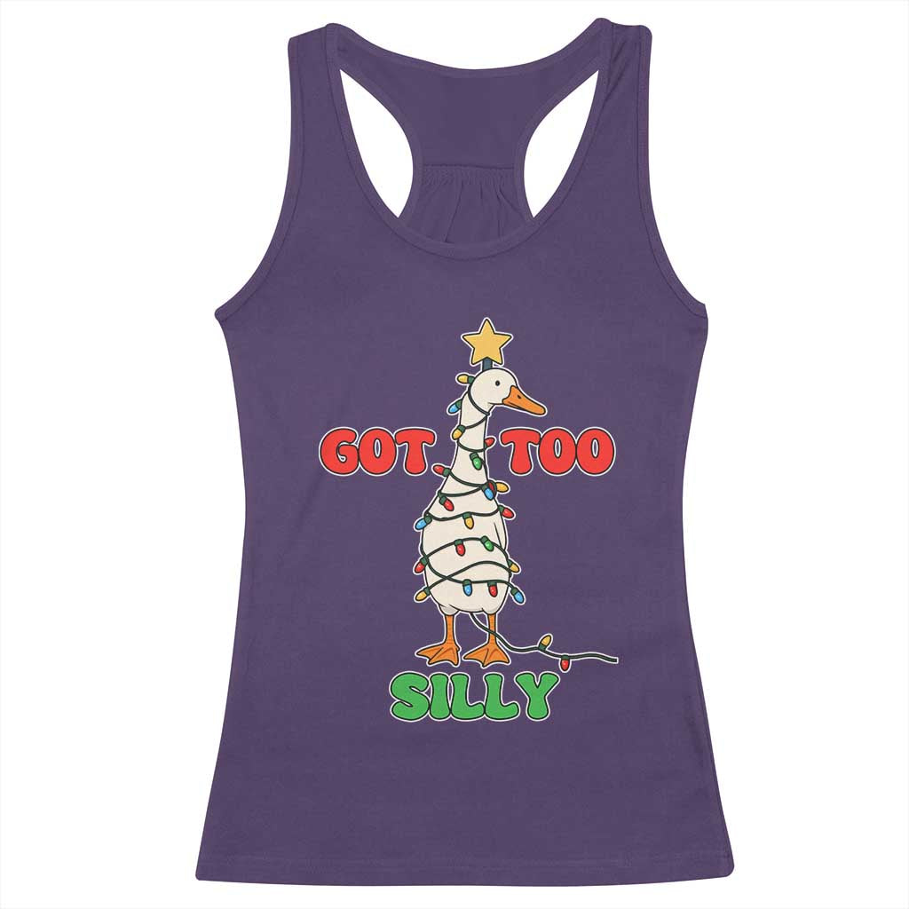 Funny Christmas Silly Goose Racerback Tank Top Got Too Silly Goose Pun Humor Xmas Tree TS11 Purple Print Your Wear