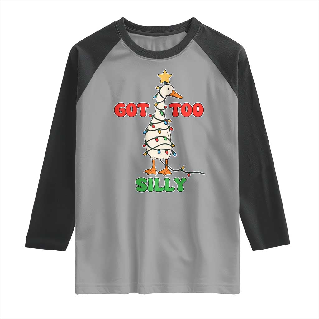 Funny Christmas Silly Goose Raglan Shirt Got Too Silly Goose Pun Humor Xmas Tree TS11 Sport Gray Black Print Your Wear