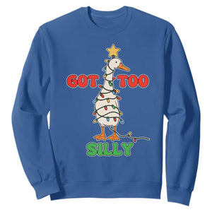Funny Christmas Silly Goose Sweatshirt Got Too Silly Goose Pun Humor Xmas Tree TS11 Royal Blue Print Your Wear