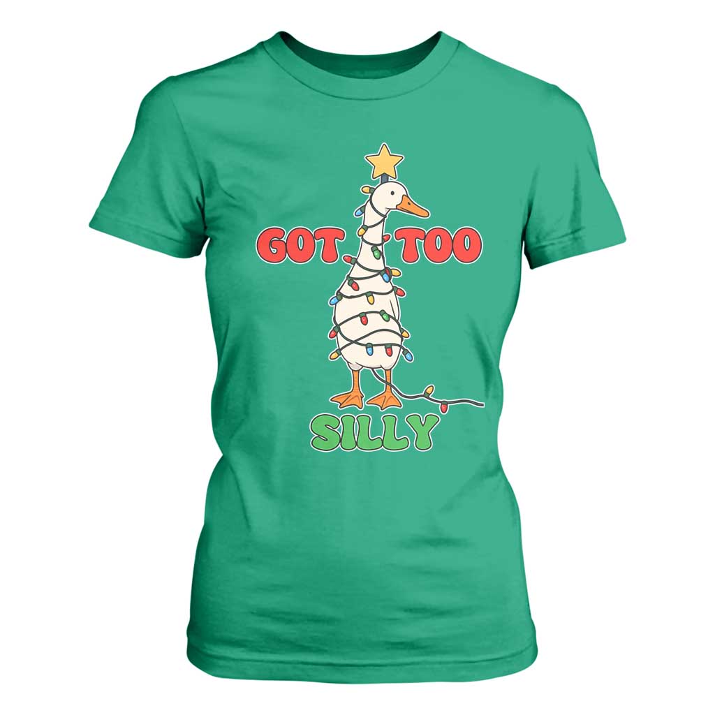 Funny Christmas Silly Goose T Shirt For Women Got Too Silly Goose Pun Humor Xmas Tree TS11 Irish Green Print Your Wear