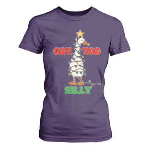 Funny Christmas Silly Goose T Shirt For Women Got Too Silly Goose Pun Humor Xmas Tree TS11 Purple Print Your Wear