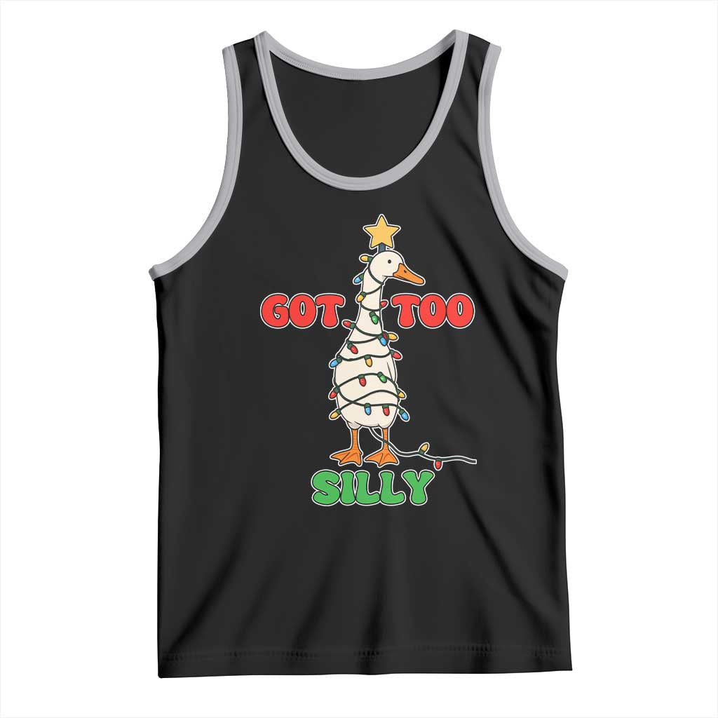 Funny Christmas Silly Goose Tank Top Got Too Silly Goose Pun Humor Xmas Tree TS11 Black Athletic Heather Print Your Wear