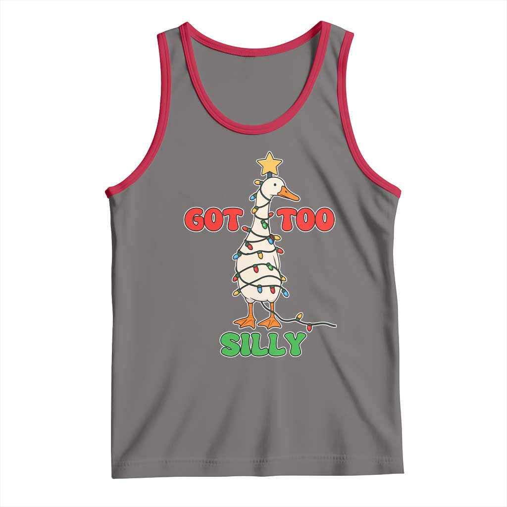 Funny Christmas Silly Goose Tank Top Got Too Silly Goose Pun Humor Xmas Tree TS11 Deep Heather Red Print Your Wear