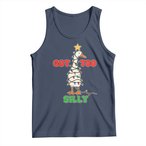 Funny Christmas Silly Goose Tank Top Got Too Silly Goose Pun Humor Xmas Tree TS11 Navy Print Your Wear