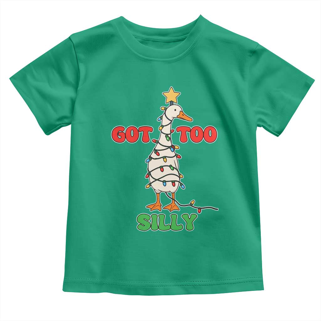 Funny Christmas Silly Goose Toddler T Shirt Got Too Silly Goose Pun Humor Xmas Tree TS11 Irish Green Print Your Wear