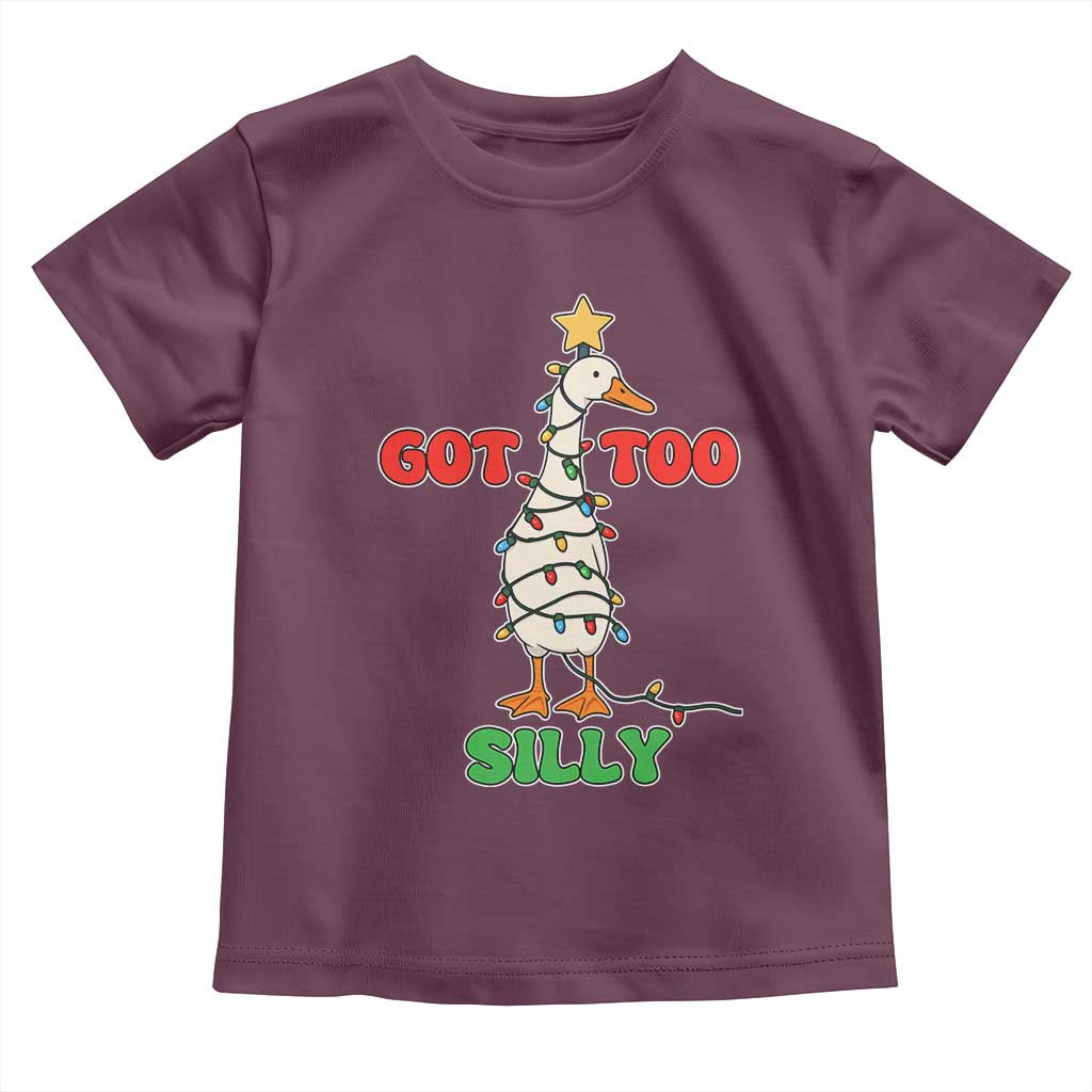 Funny Christmas Silly Goose Toddler T Shirt Got Too Silly Goose Pun Humor Xmas Tree TS11 Maroon Print Your Wear