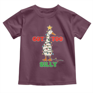 Funny Christmas Silly Goose Toddler T Shirt Got Too Silly Goose Pun Humor Xmas Tree TS11 Maroon Print Your Wear