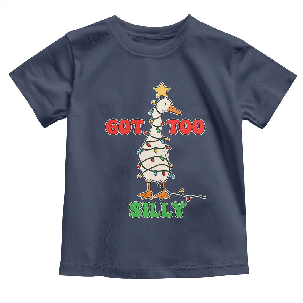 Funny Christmas Silly Goose Toddler T Shirt Got Too Silly Goose Pun Humor Xmas Tree TS11 Navy Print Your Wear