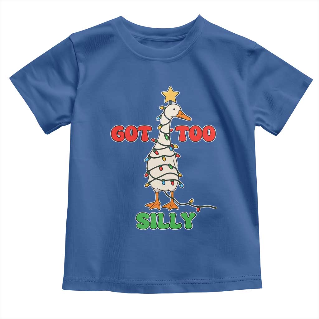 Funny Christmas Silly Goose Toddler T Shirt Got Too Silly Goose Pun Humor Xmas Tree TS11 Royal Blue Print Your Wear
