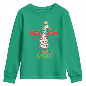 Funny Christmas Silly Goose Youth Sweatshirt Got Too Silly Goose Pun Humor Xmas Tree TS11 Irish Green Print Your Wear