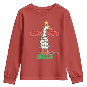 Funny Christmas Silly Goose Youth Sweatshirt Got Too Silly Goose Pun Humor Xmas Tree TS11 Red Print Your Wear