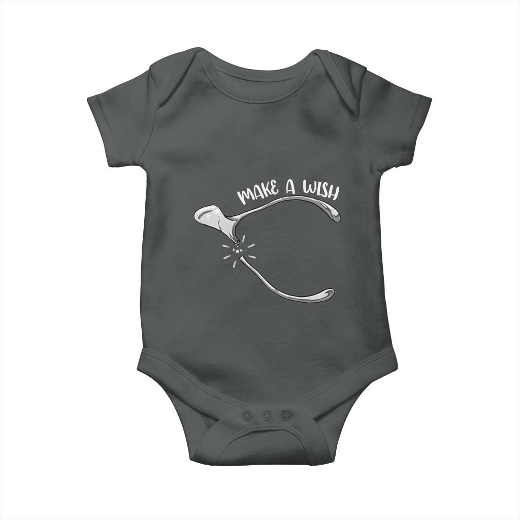 Funny Thanksgiving Turkey Wishbone Baby Onesie Make A Wish Chicken Turkey TS11 Dark Heather Print Your Wear