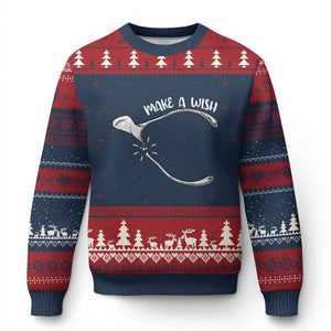 Funny Thanksgiving Turkey Wishbone Ugly Christmas Sweater Make A Wish Chicken Turkey TS11 Navy Red Print Your Wear