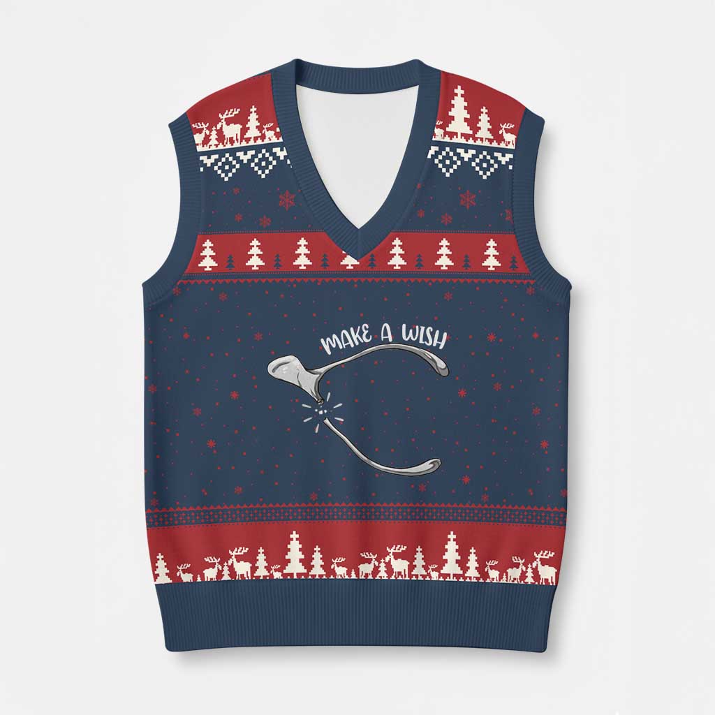 Funny Thanksgiving Turkey Wishbone V-Neck Knit Sweater Vest Make A Wish Chicken Turkey TS11 Navy Red Print Your Wear