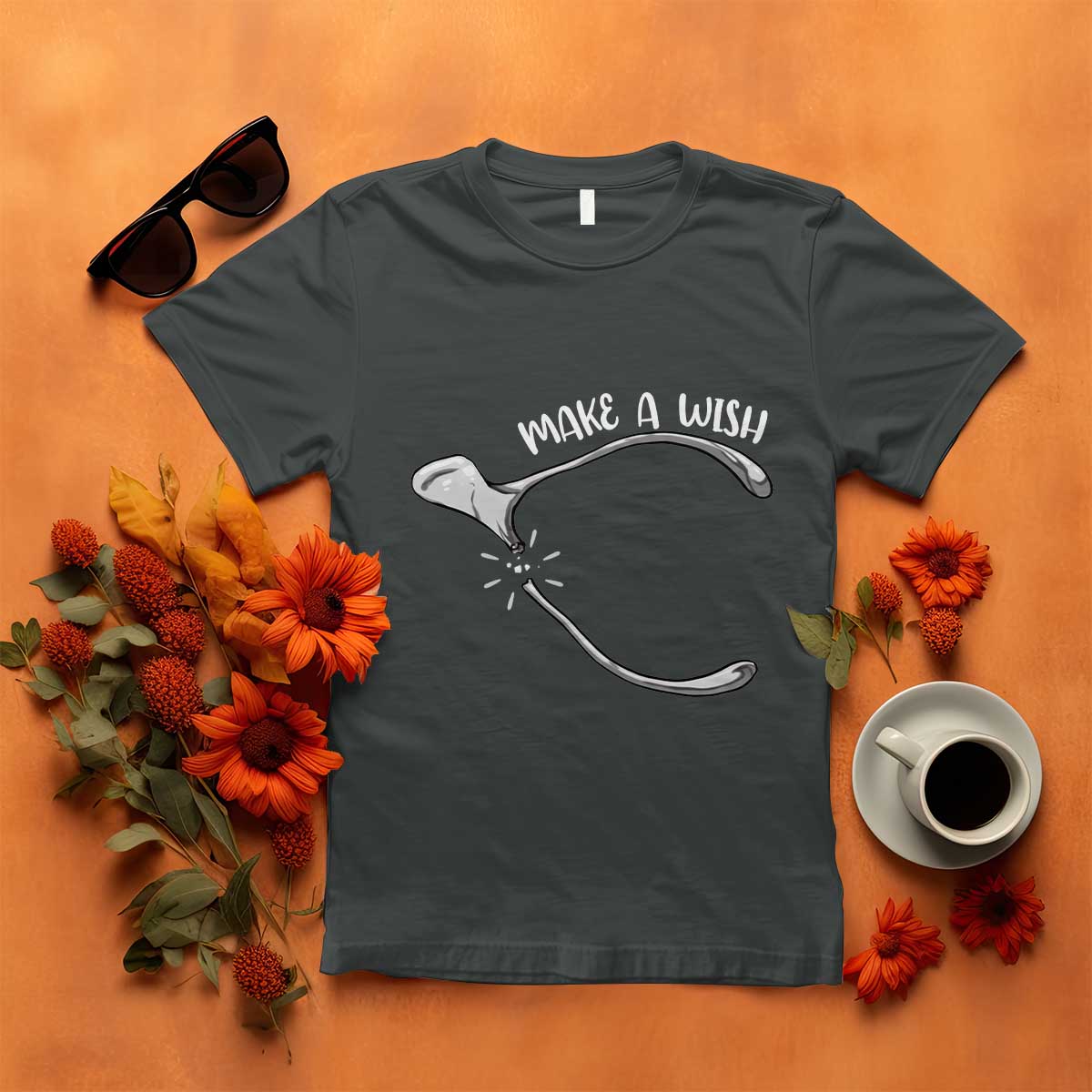 Funny Thanksgiving Turkey Wishbone T Shirt Make A Wish Chicken Turkey TS11 Dark Heather Print Your Wear