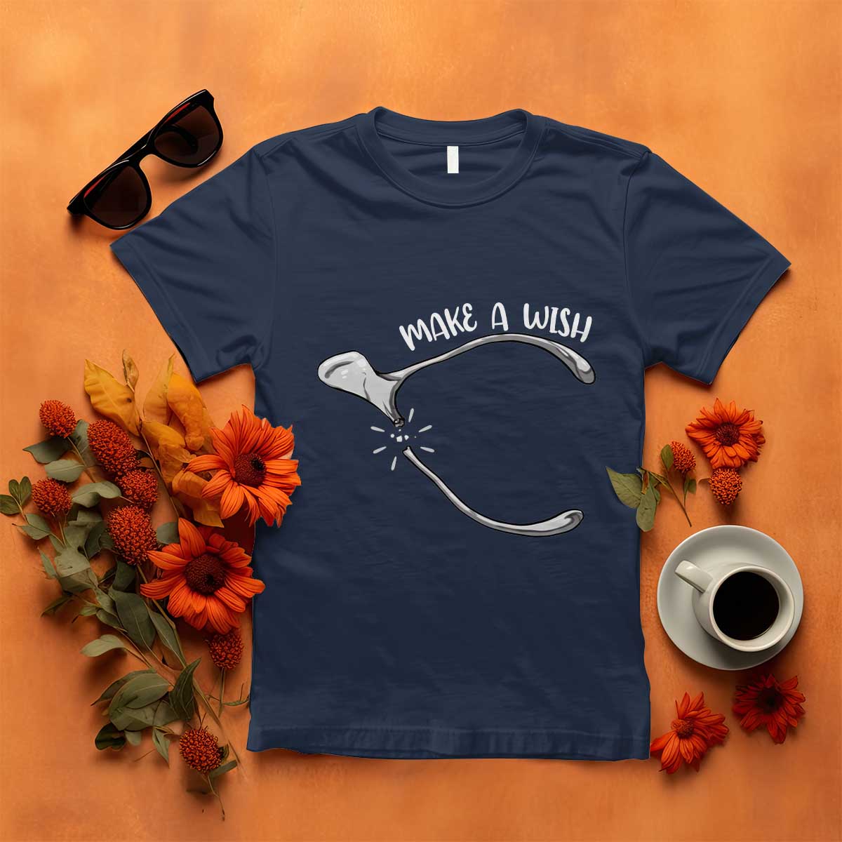 Funny Thanksgiving Turkey Wishbone T Shirt Make A Wish Chicken Turkey TS11 Navy Print Your Wear