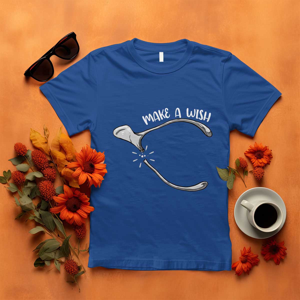 Funny Thanksgiving Turkey Wishbone T Shirt Make A Wish Chicken Turkey TS11 Royal Blue Print Your Wear