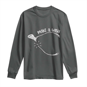 Funny Thanksgiving Turkey Wishbone Long Sleeve Shirt Make A Wish Chicken Turkey TS11 Dark Heather Print Your Wear