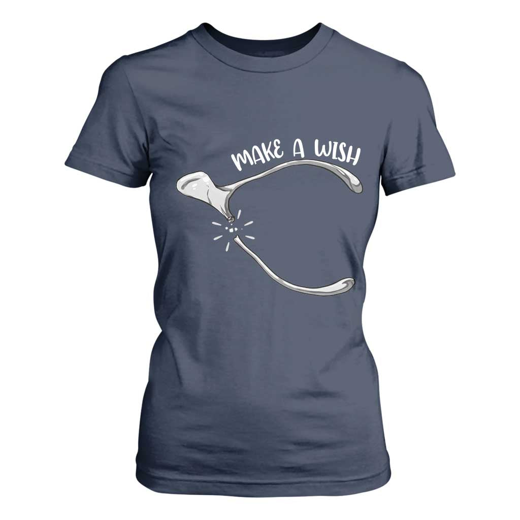 Funny Thanksgiving Turkey Wishbone T Shirt For Women Make A Wish Chicken Turkey TS11 Navy Print Your Wear