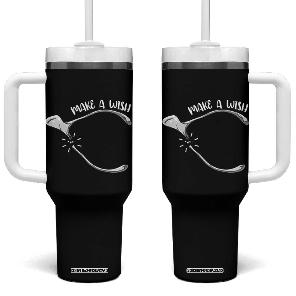 Funny Thanksgiving Turkey Wishbone Tumbler With Handle Make A Wish Chicken Turkey TS11 One Size: 40 oz Black Print Your Wear