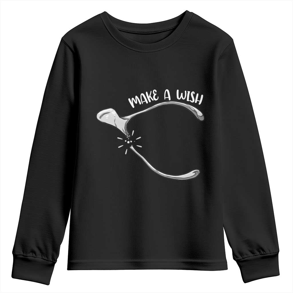 Funny Thanksgiving Turkey Wishbone Youth Sweatshirt Make A Wish Chicken Turkey TS11 Black Print Your Wear