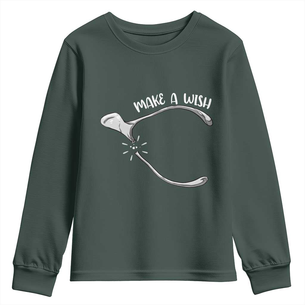 Funny Thanksgiving Turkey Wishbone Youth Sweatshirt Make A Wish Chicken Turkey TS11 Dark Forest Green Print Your Wear