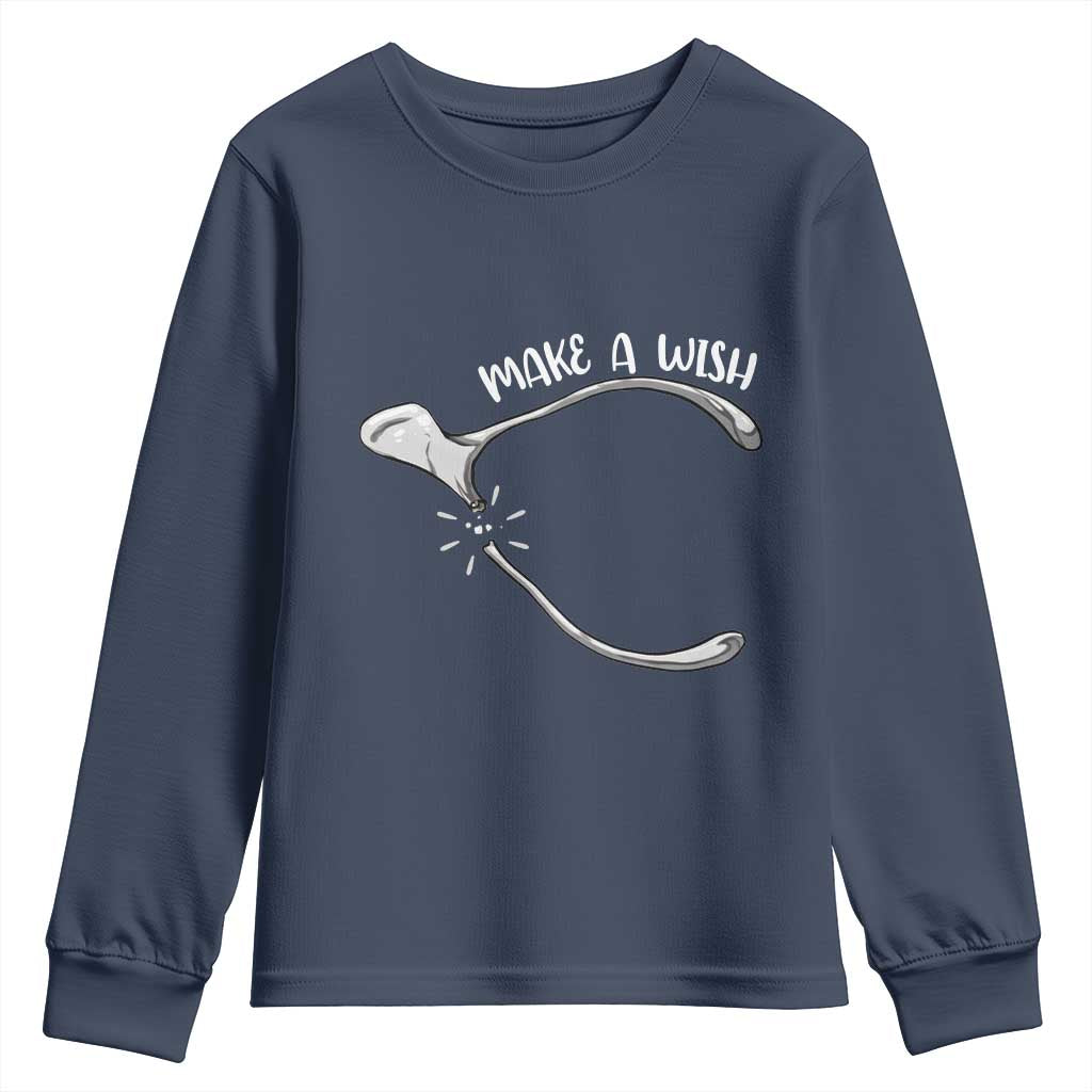Funny Thanksgiving Turkey Wishbone Youth Sweatshirt Make A Wish Chicken Turkey TS11 Navy Print Your Wear