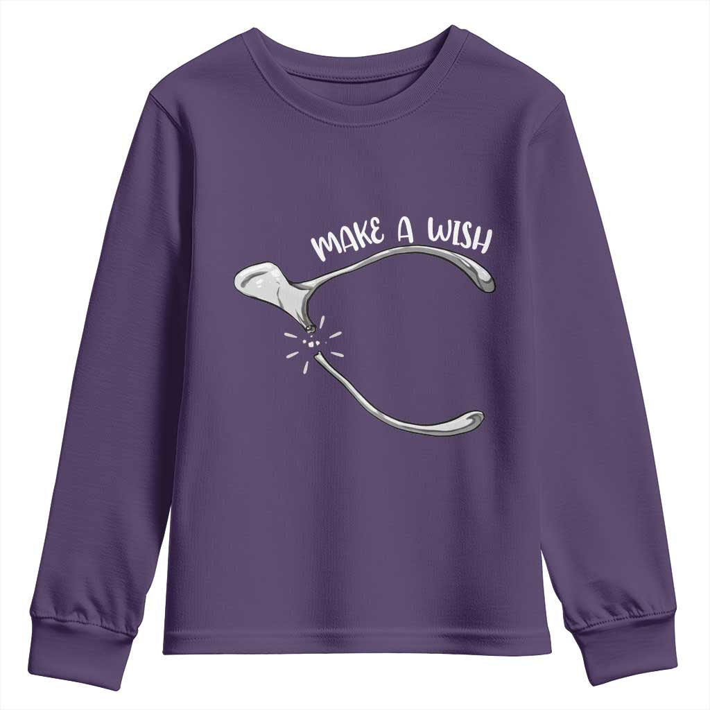 Funny Thanksgiving Turkey Wishbone Youth Sweatshirt Make A Wish Chicken Turkey TS11 Purple Print Your Wear