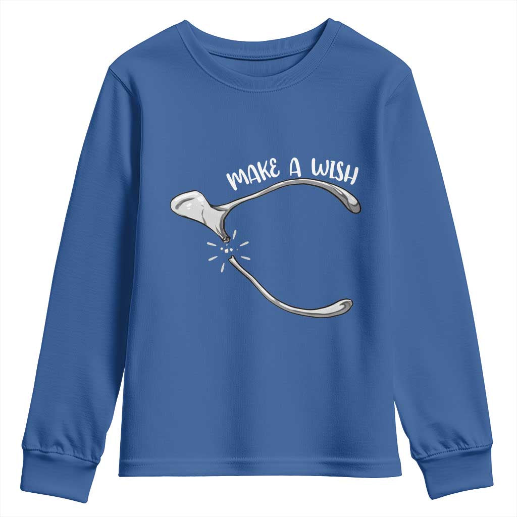 Funny Thanksgiving Turkey Wishbone Youth Sweatshirt Make A Wish Chicken Turkey TS11 Royal Blue Print Your Wear