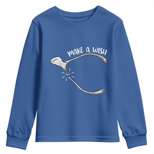Funny Thanksgiving Turkey Wishbone Youth Sweatshirt Make A Wish Chicken Turkey TS11 Royal Blue Print Your Wear