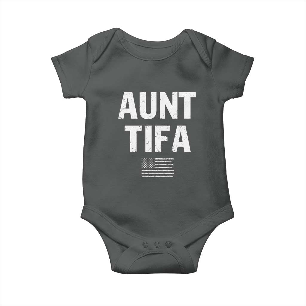 Funny Aunt Tifa Baby Onesie Political Satire Vintage American Flag TS11 Dark Heather Print Your Wear