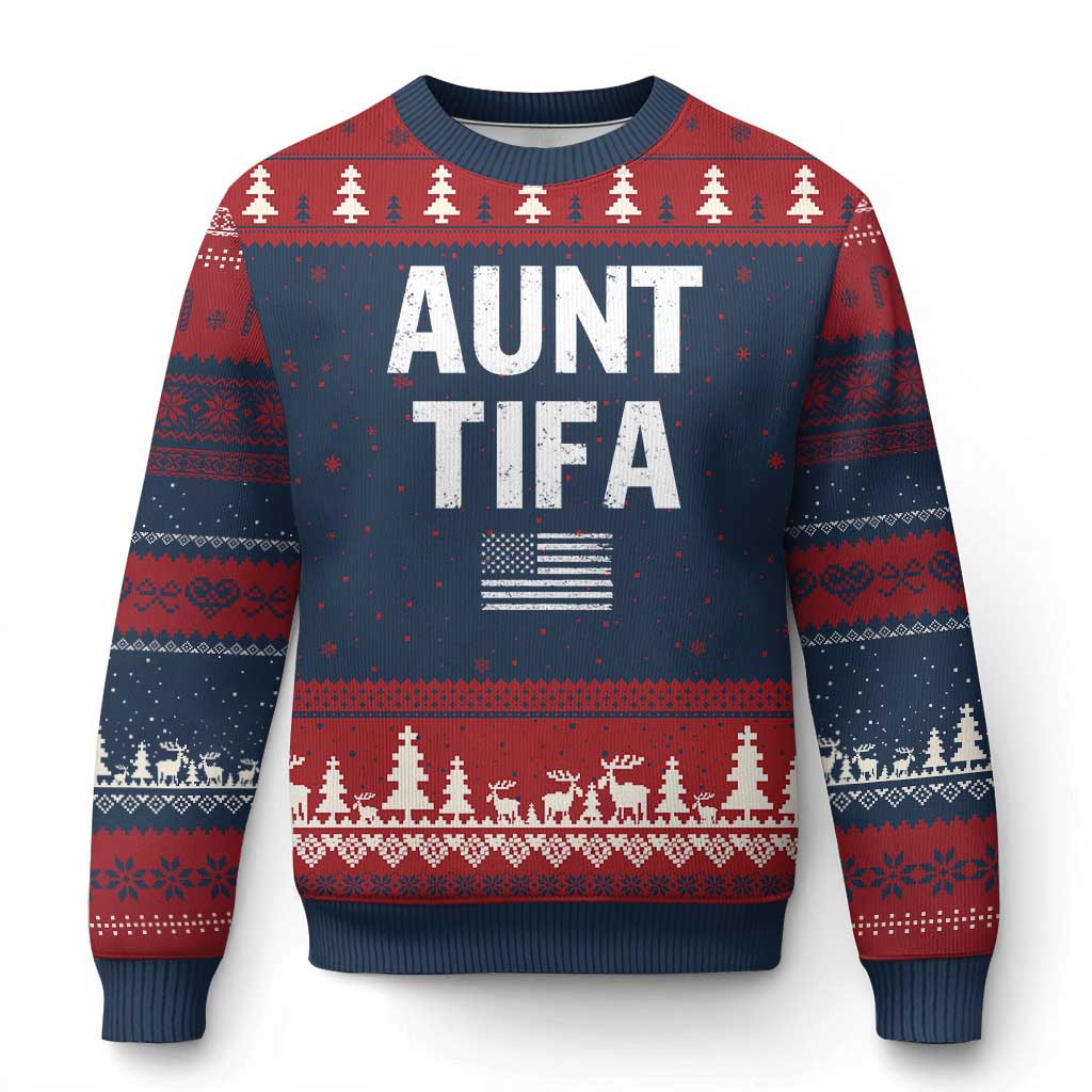 Funny Aunt Tifa Ugly Christmas Sweater Political Satire Vintage American Flag TS11 Navy Red Print Your Wear