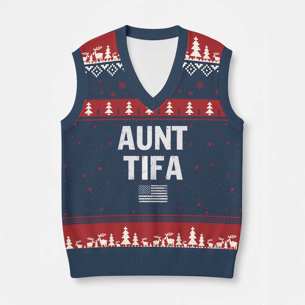 Funny Aunt Tifa V-Neck Knit Sweater Vest Political Satire Vintage American Flag TS11 Navy Red Print Your Wear