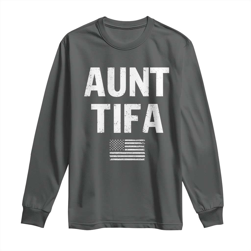 Funny Aunt Tifa Long Sleeve Shirt Political Satire Vintage American Flag TS11 Dark Heather Print Your Wear