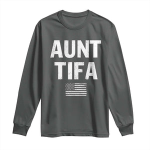 Funny Aunt Tifa Long Sleeve Shirt Political Satire Vintage American Flag TS11 Dark Heather Print Your Wear