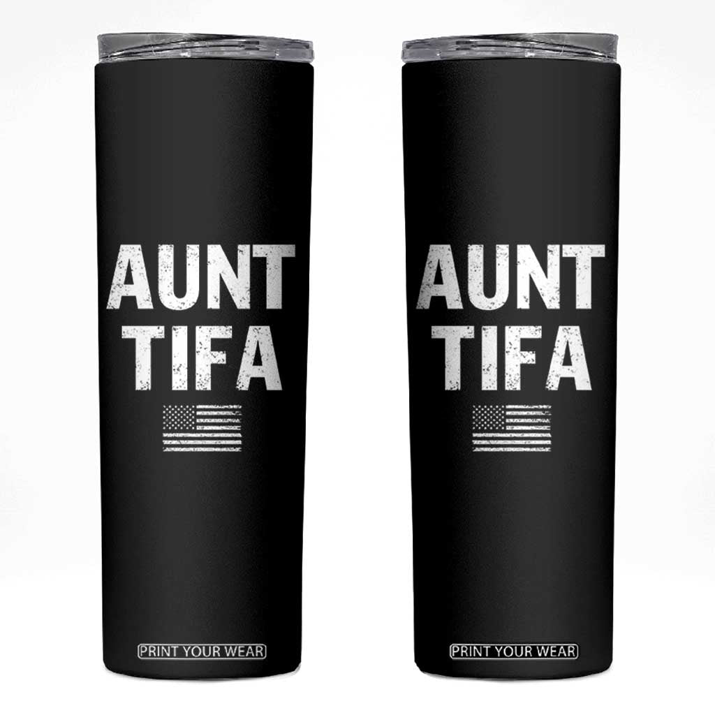 Funny Aunt Tifa Skinny Tumbler Political Satire Vintage American Flag TS11 Black Print Your Wear