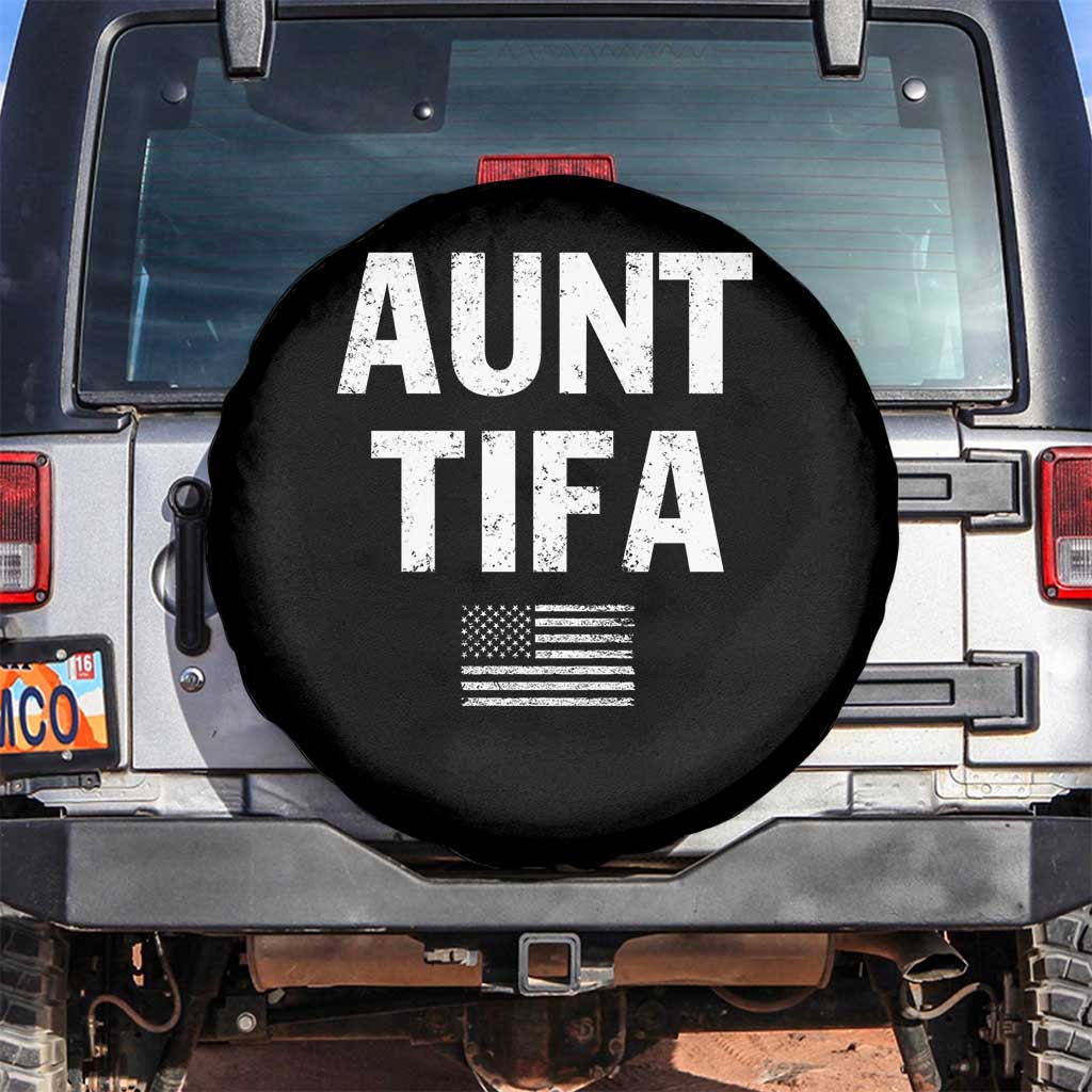 Funny Aunt Tifa Spare Tire Cover Political Satire Vintage American Flag TS11 No hole Black Print Your Wear