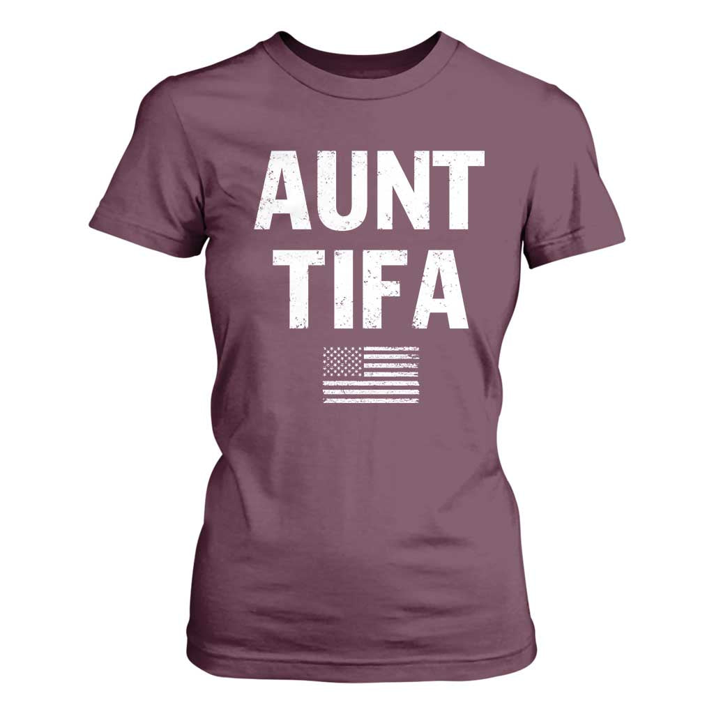 Funny Aunt Tifa T Shirt For Women Political Satire Vintage American Flag TS11 Maroon Print Your Wear