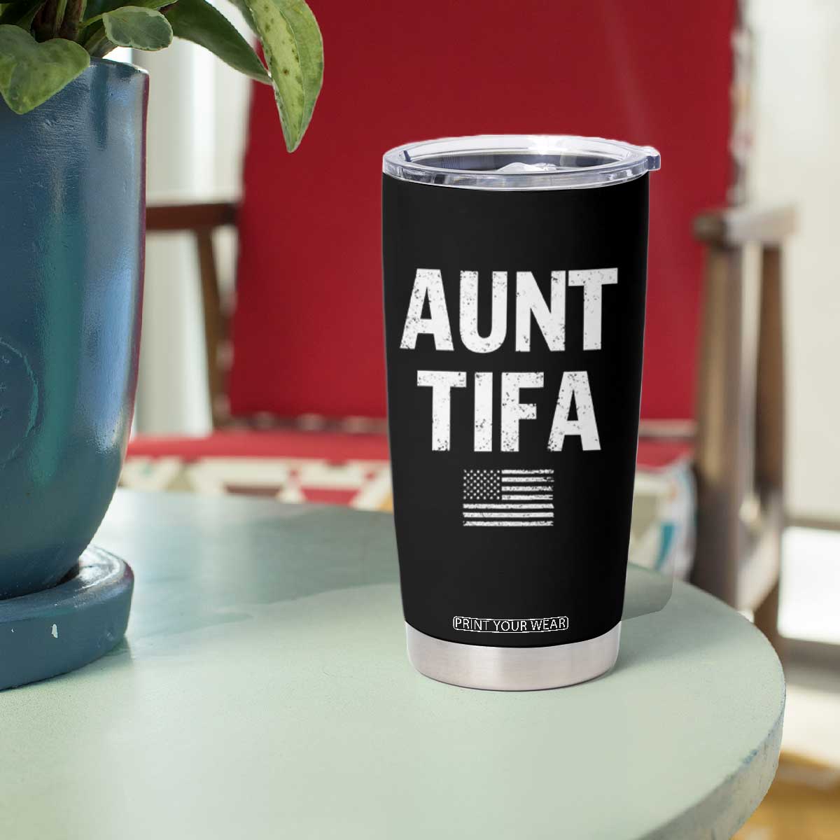 Funny Aunt Tifa Tumbler Cup Political Satire Vintage American Flag TS11 Print Your Wear
